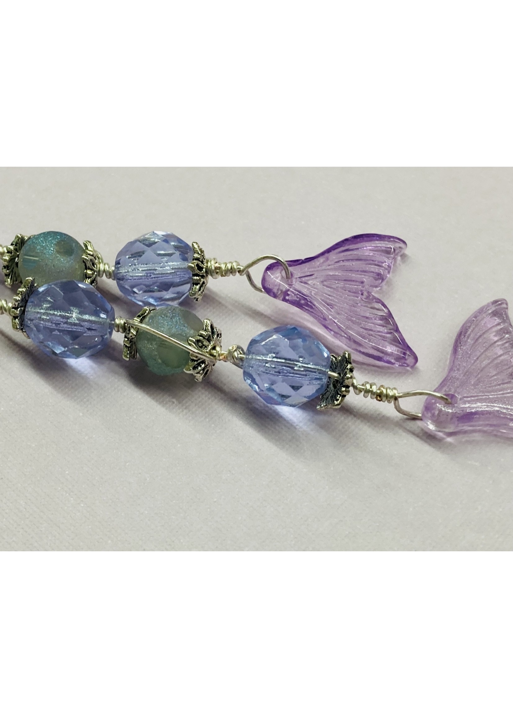 Our Twisted Dahlia E011 Lavender Mermaid Tails with Silver and Lavender Crystal Earrings