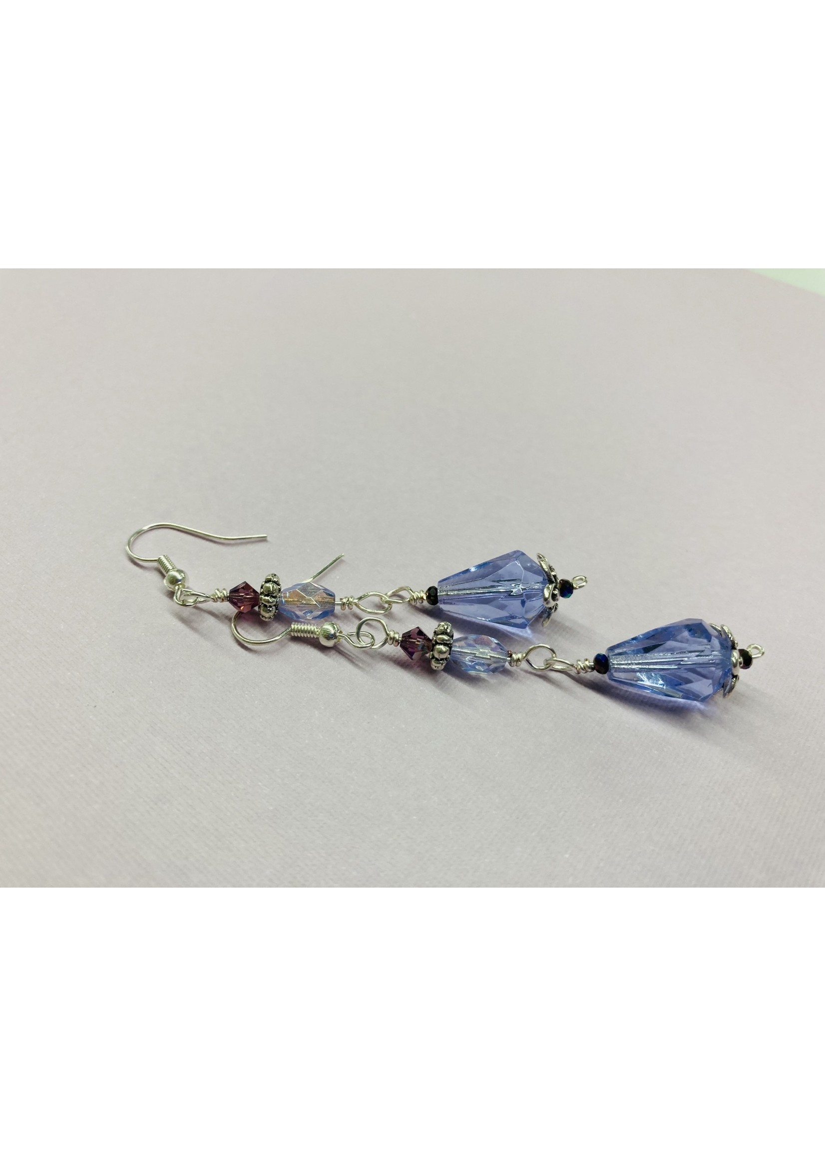 Our Twisted Dahlia E012 Lavender Tear Drop Crystals with Silver Findings and Purple Crystal Earrings