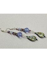 Our Twisted Dahlia E013 Lavender and Purple Crystals Accented with Silver Findings and Czech Glass Leaf Earrings