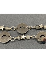 Our Twisted Dahlia E015 Silver Stars and Crescent Moon with Labradorite Crystal Earrings