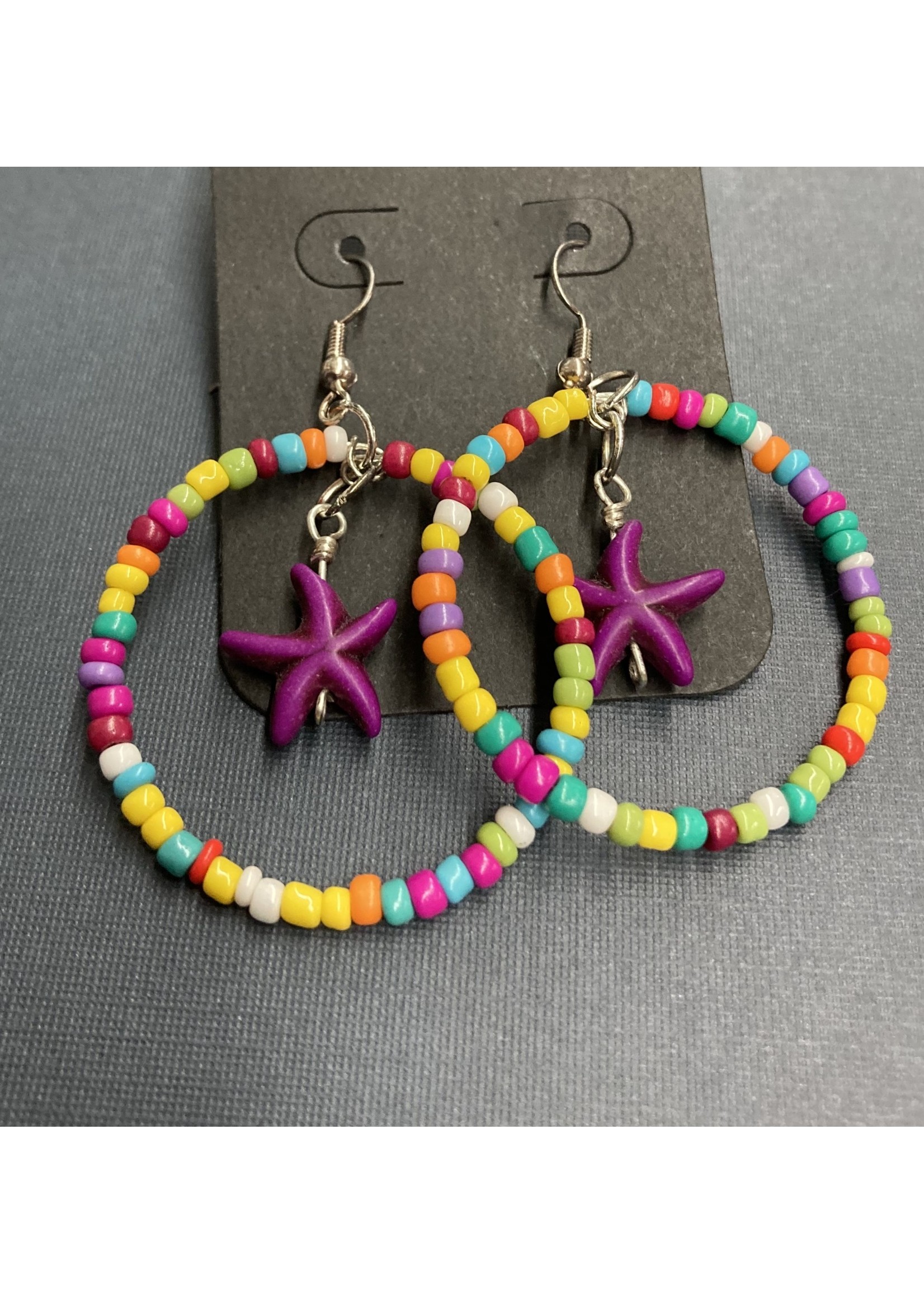 Our Twisted Dahlia E004 Multi Color Earrings with Grape Colored Starfish