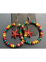 Our Twisted Dahlia E002 Multi Color Earrings with Red Starfish