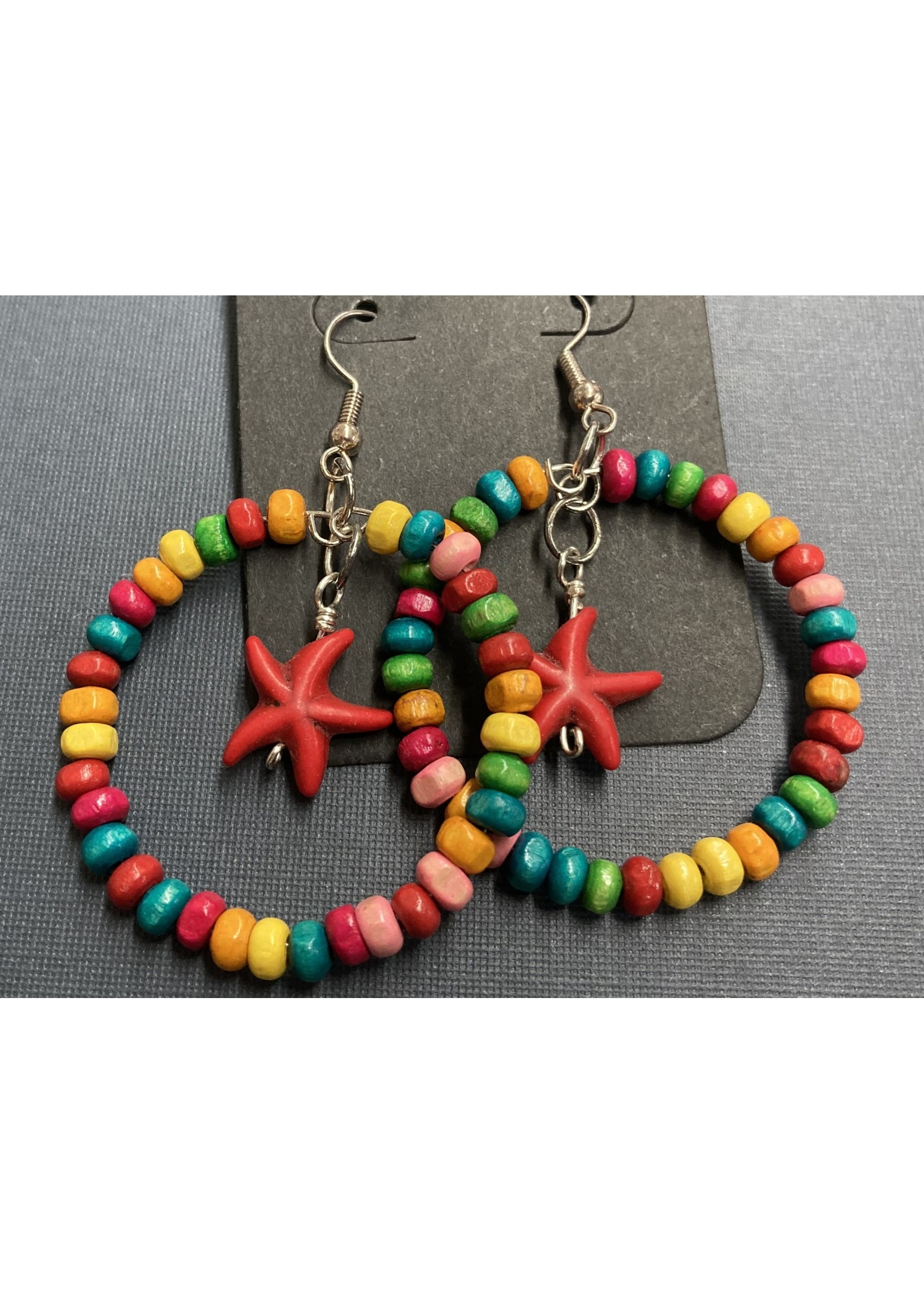 Our Twisted Dahlia E002 Multi Color Earrings with Red Starfish