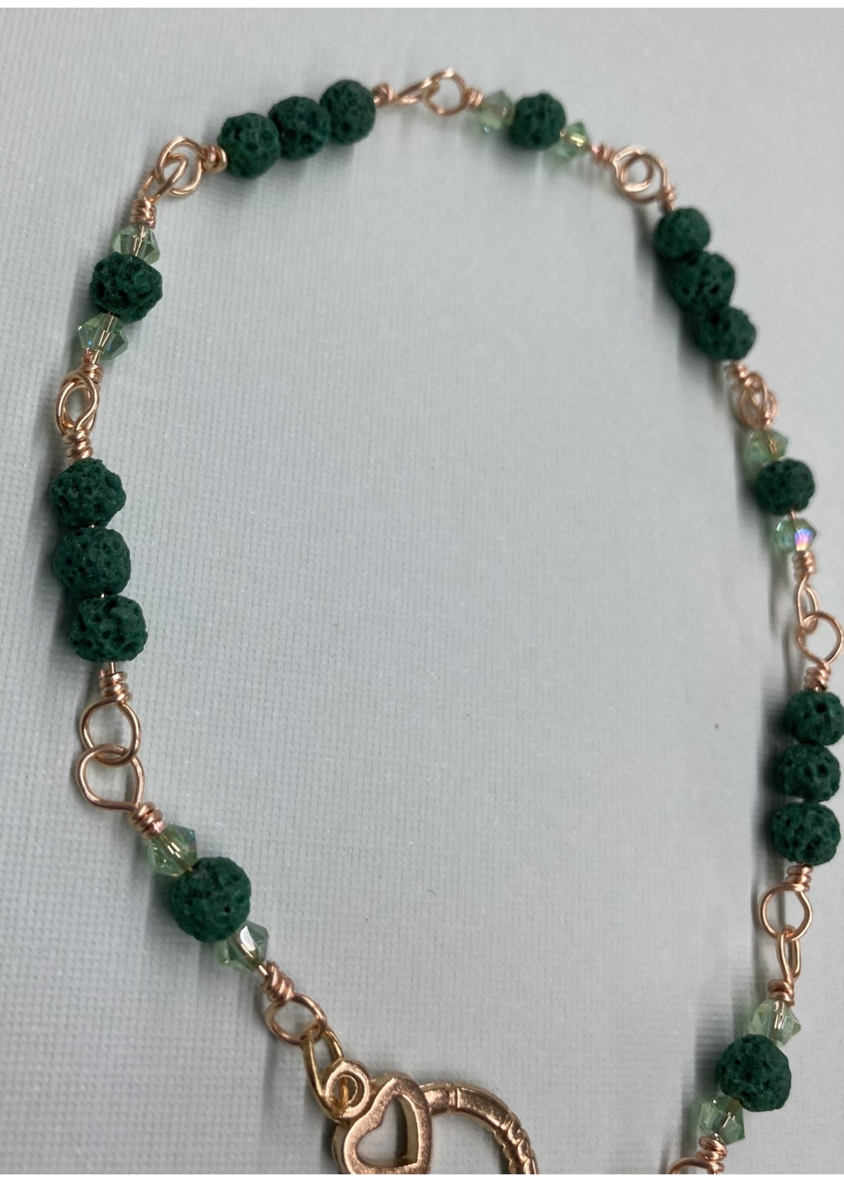 Our Twisted Dahlia B001 Green Lava Beads with Green Crystals with Gold Accent Bracelet