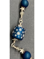 Our Twisted Dahlia B006 Iridescent Blue Barrel Beads with Stars, Hematite, Labradorite Beads, and Silver Star Bracelet