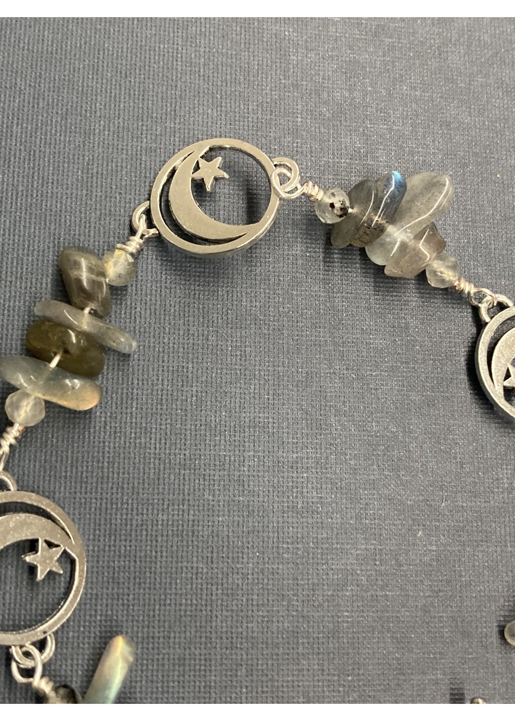 Our Twisted Dahlia B207 Labradorite Gem Chips and Beads with Crescent Moon Connector Bracelet