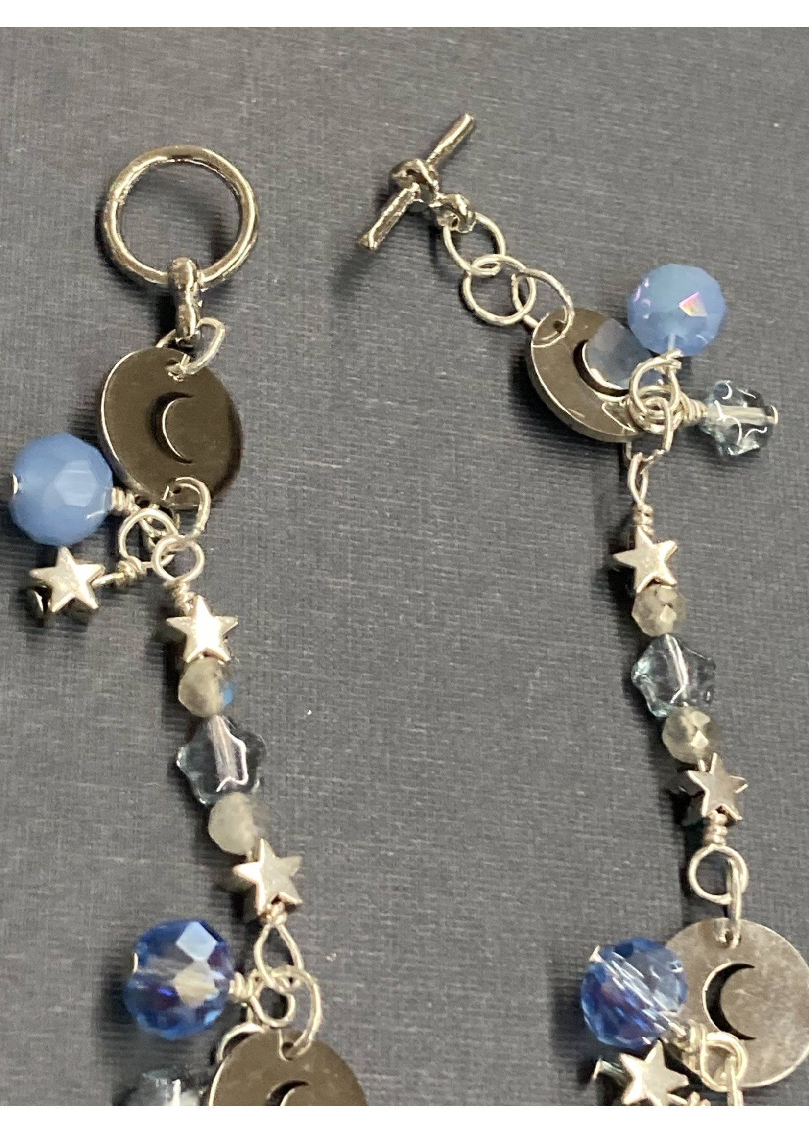 Our Twisted Dahlia B208 Crescent Moon Connectors, Blue Crystals and Stars and Labradorite Beads Bracelet