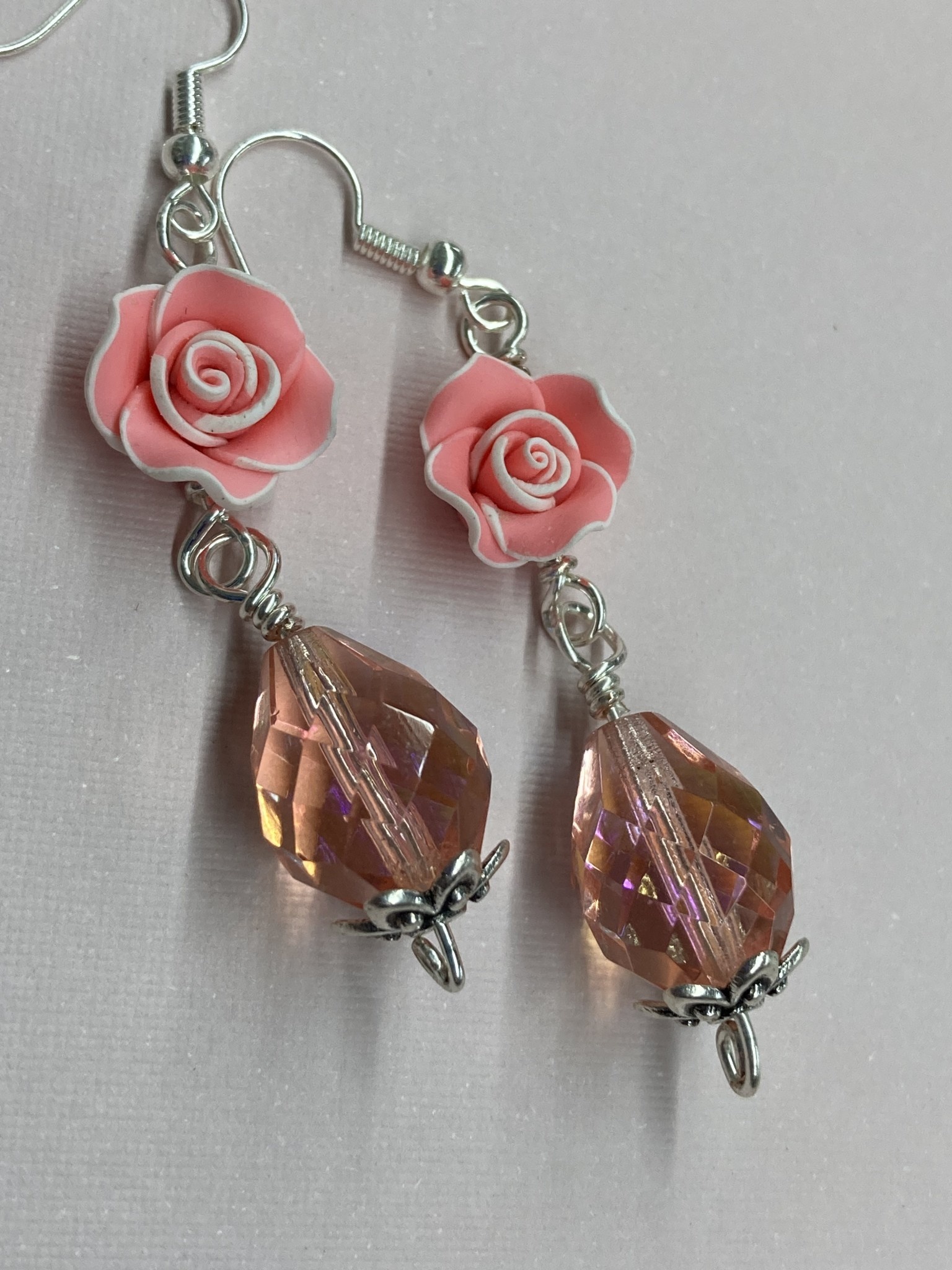 E023 Pink and White Polymer Clay Rose with Freshwater Pearl Earrings - My  New Favorite Thing Decor