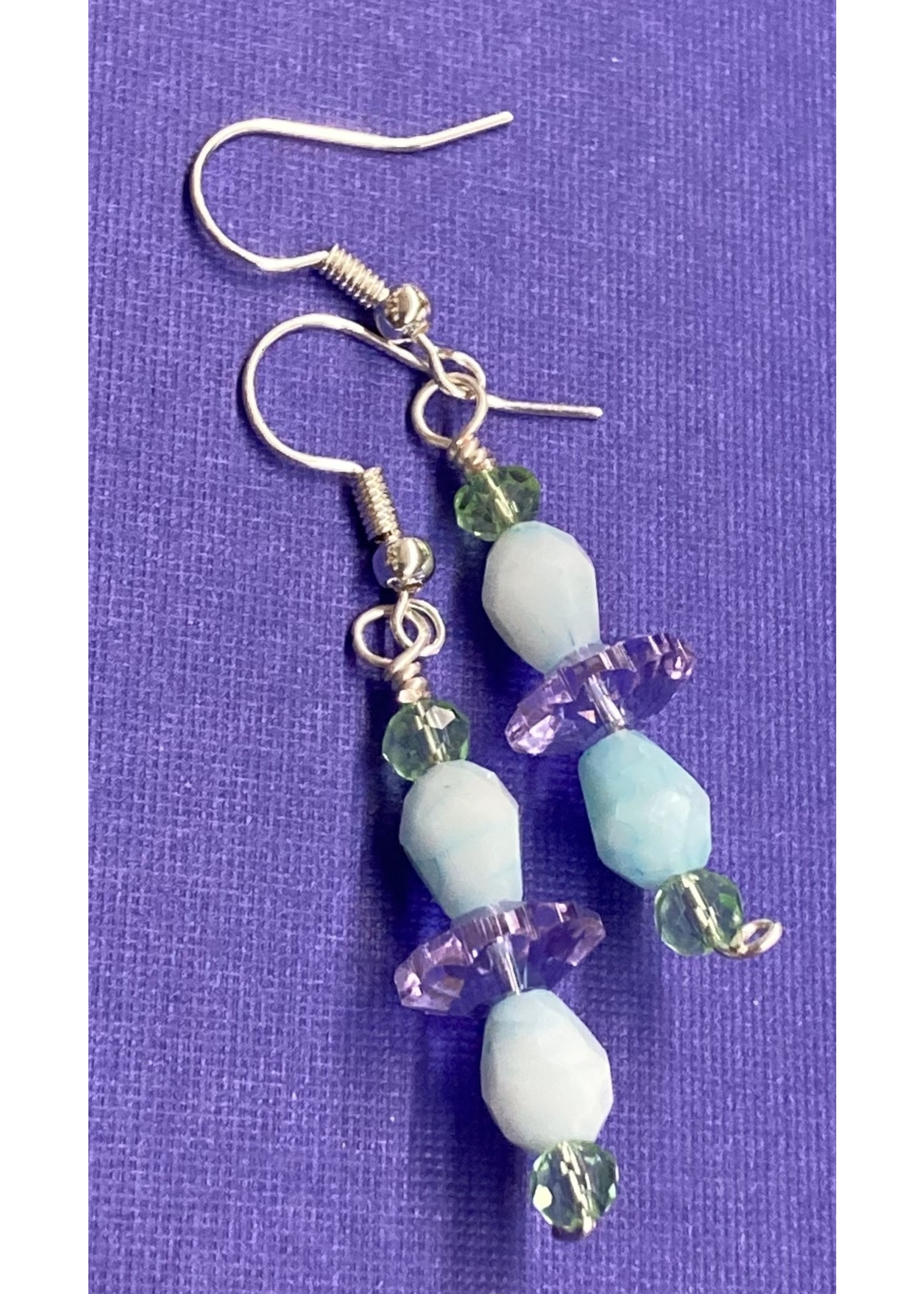 Our Twisted Dahlia E029 Lavender, Baby Blue, Light Green Crystals and Bead Earrings