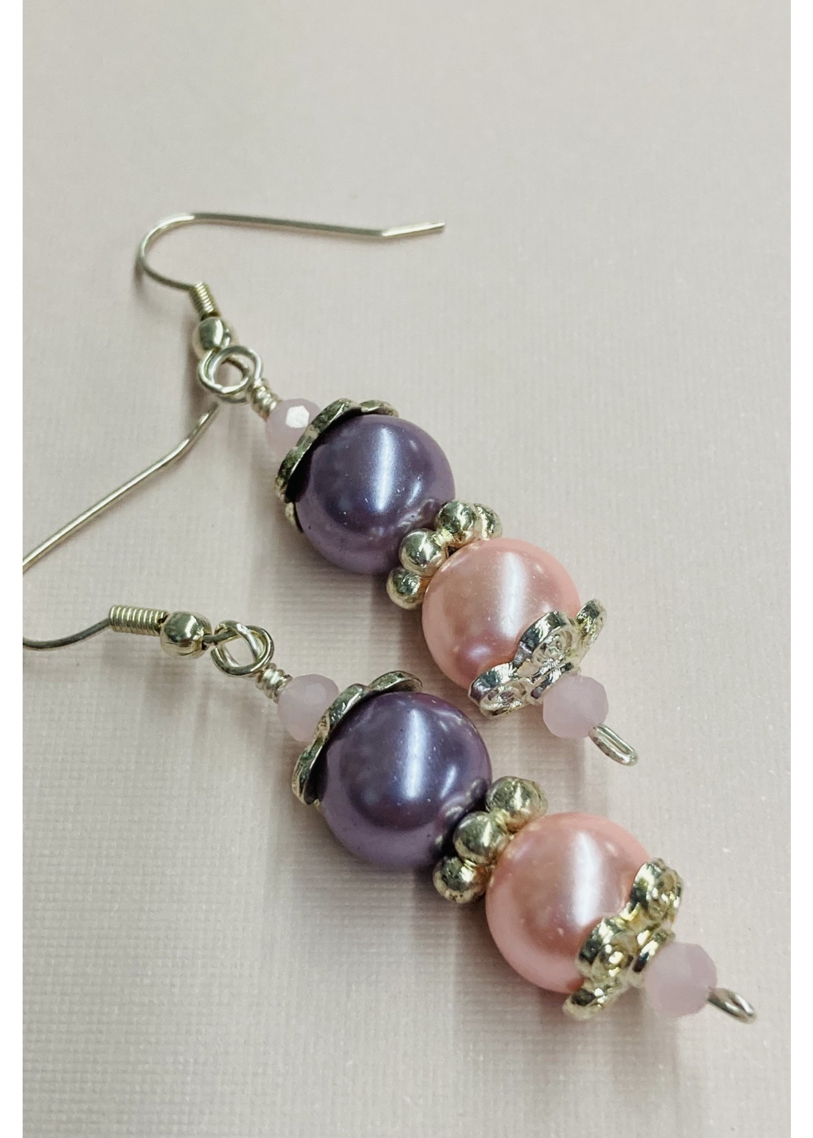 Our Twisted Dahlia E032 Pink and Purple Glass beads with Silver Finding Earrings