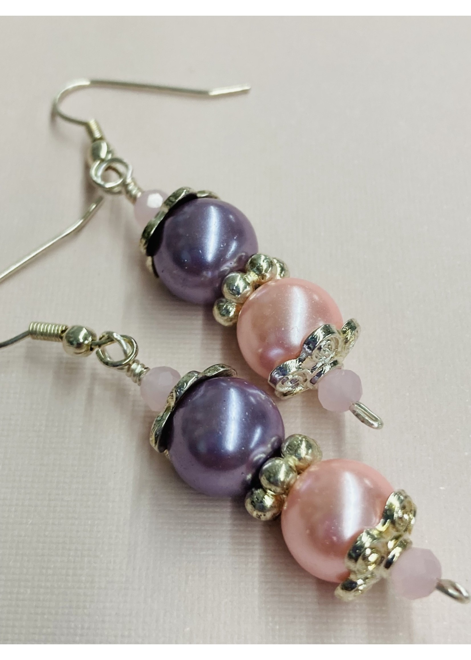 Our Twisted Dahlia E032 Pink and Purple Glass beads with Silver Finding Earrings