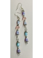 Our Twisted Dahlia E033 Pink Crystal, Baby Blue and Lavender Bead Earrings