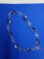 Our Twisted Dahlia N210 Blue Druzy,  Mermaid Beads, Blue Crystals, Blue Glass Stars, with Silver Crescent Moon Connectors, and Crescent Moon Crystal Charm Necklace