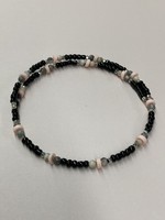Our Twisted Dahlia Ch002 Black, Silver Beads with Pink Zebra Jasper and Heishi Bead Choker