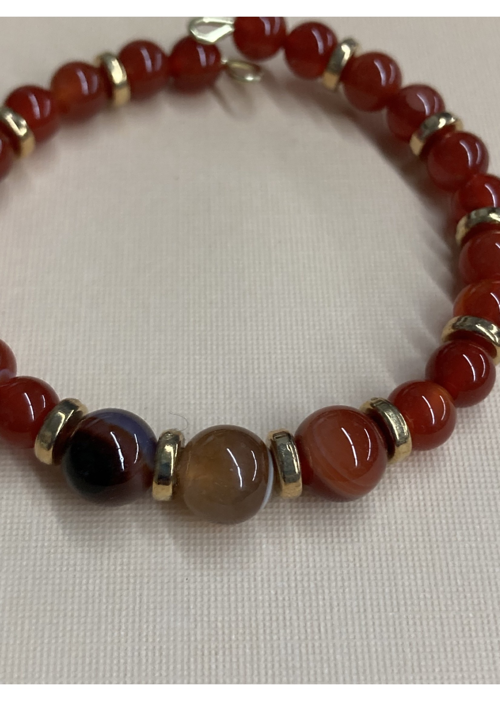 Our Twisted Dahlia MWB002 Red Carnelian Beads with Gold Metal Bead Bracelet