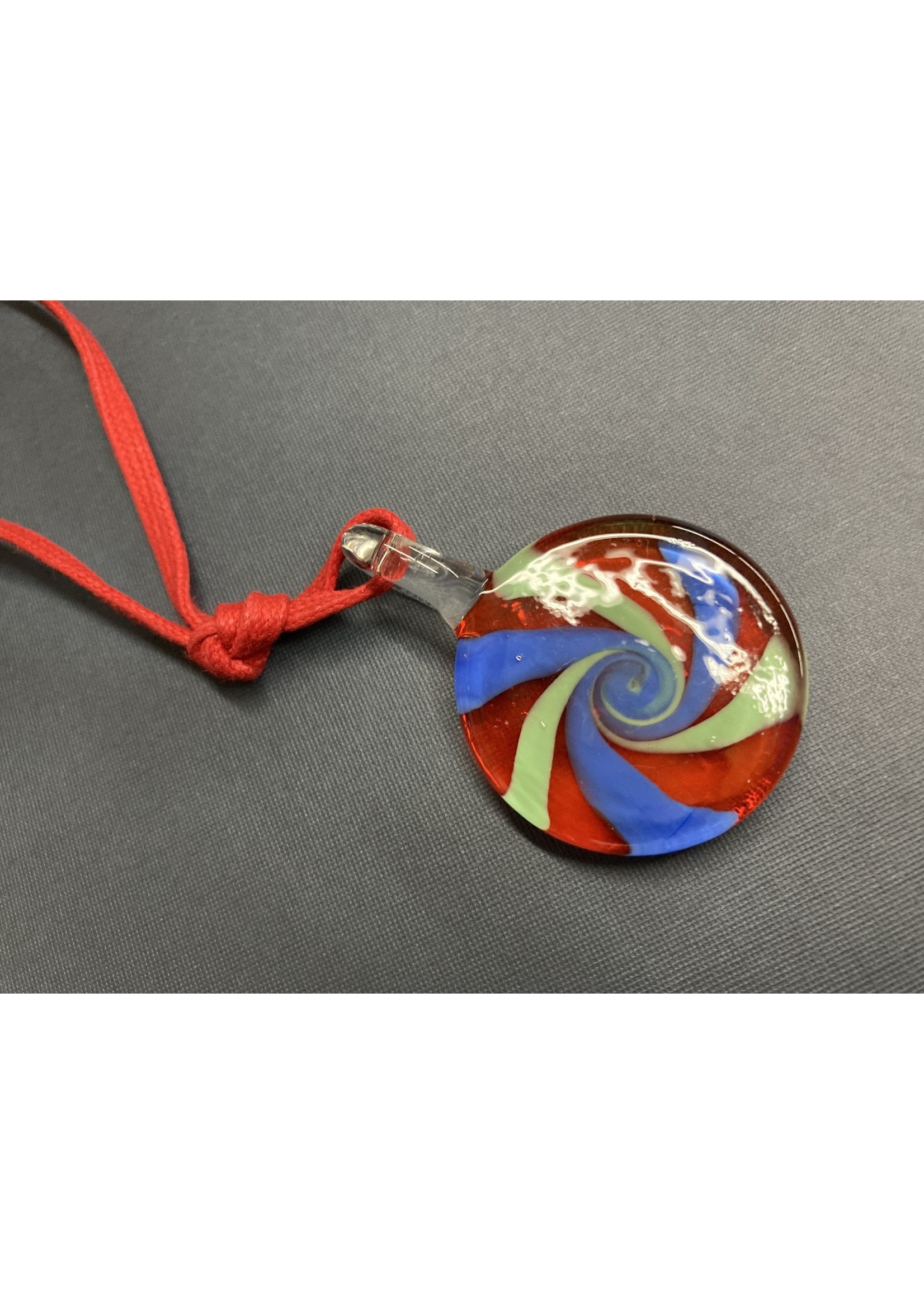 Our Twisted Dahlia N216 Handmade Glass Pendant in Red with Woven Necklace