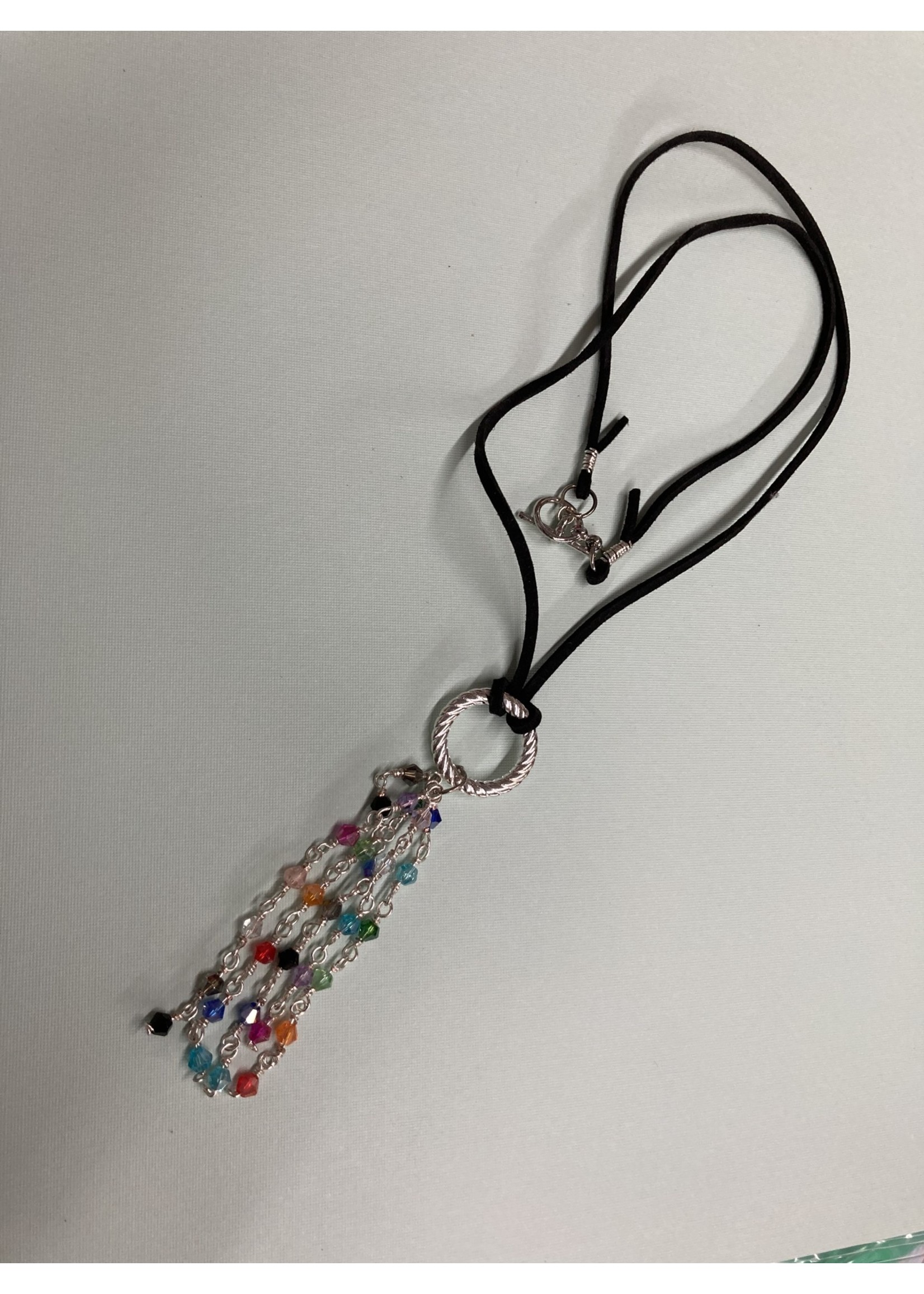Our Twisted Dahlia N215 Rainbow Crystal and Black Suede Necklace