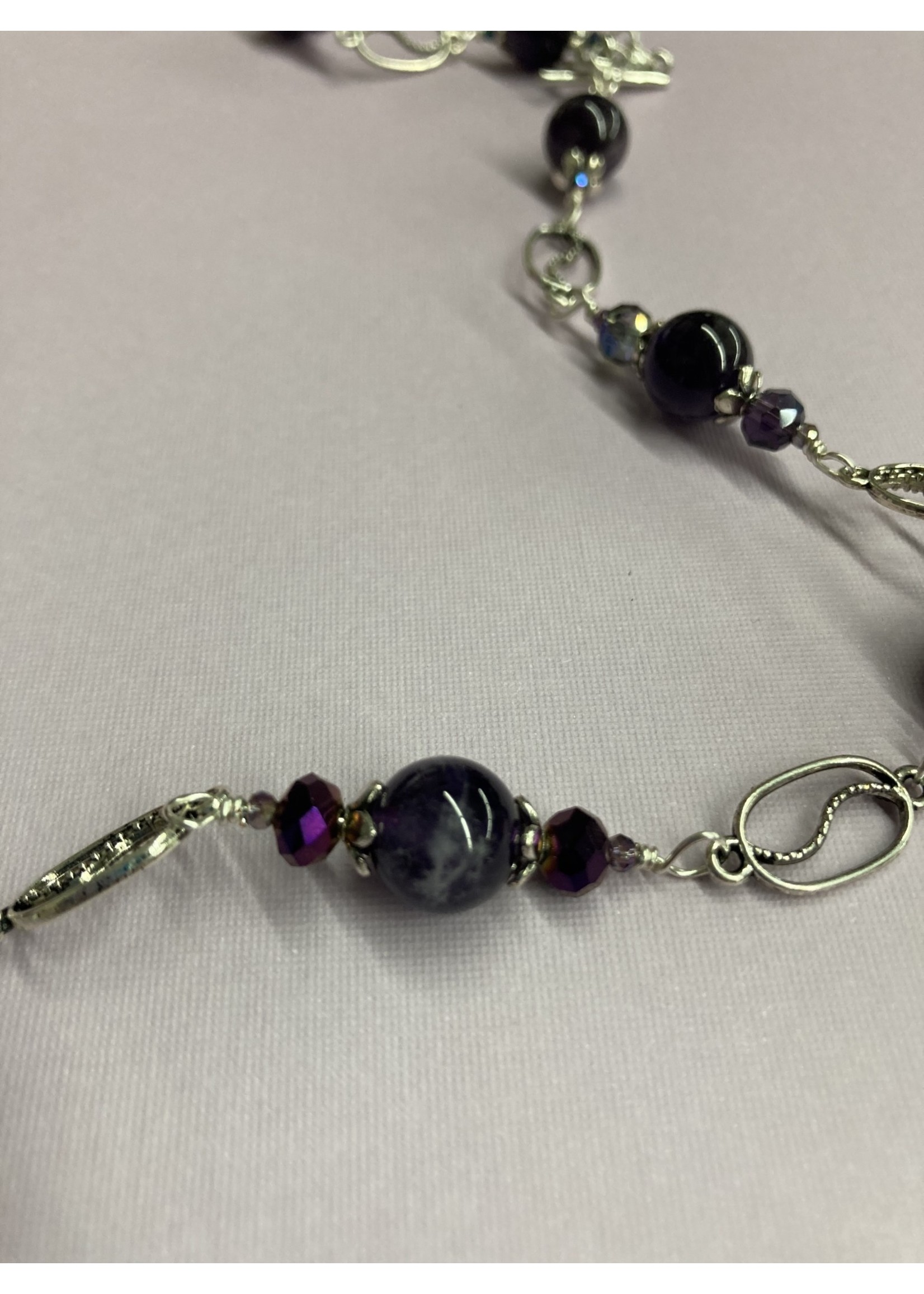 Our Twisted Dahlia N212 Amethyst Beads with Purple Crystals and Silver Accent Necklace