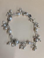 Our Twisted Dahlia B014 Freshwater Pearls with Clear Crystals and Silver Accent Bracelet
