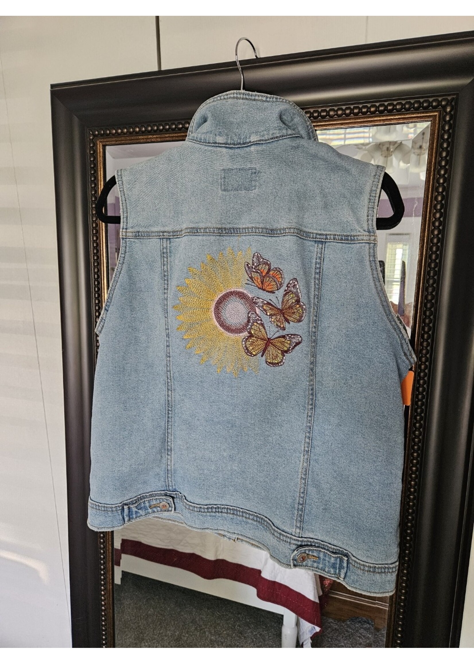 A141 Jean Vest Sunflowers and Butterflies