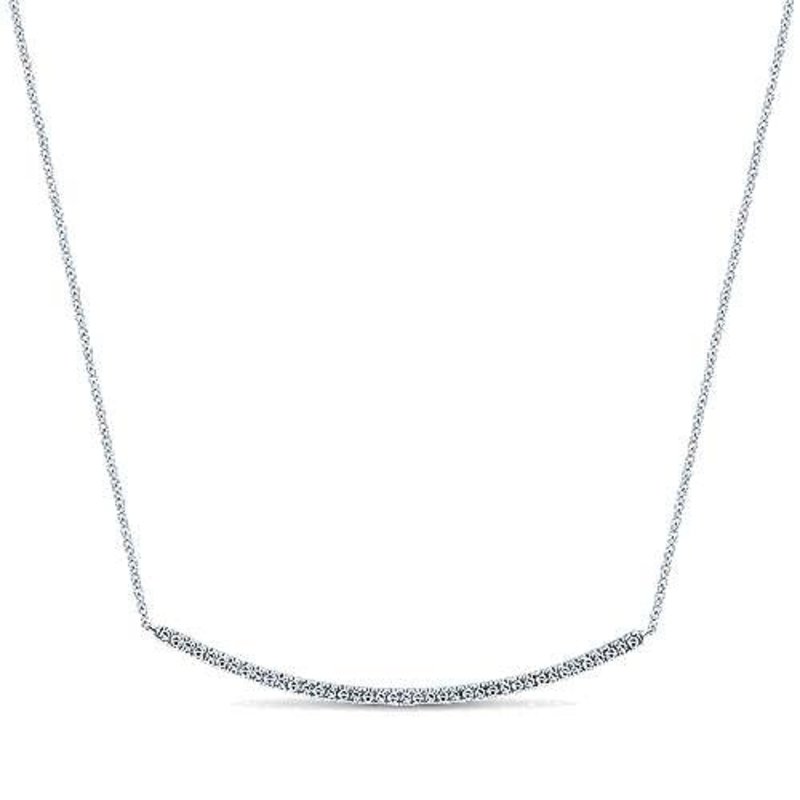 14K White Gold Diamond Pave Curved Bar Necklace
