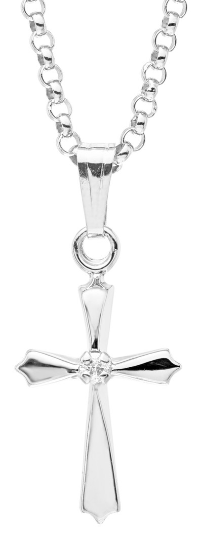 Sterling Silver Petite Cross with Diamond Necklace