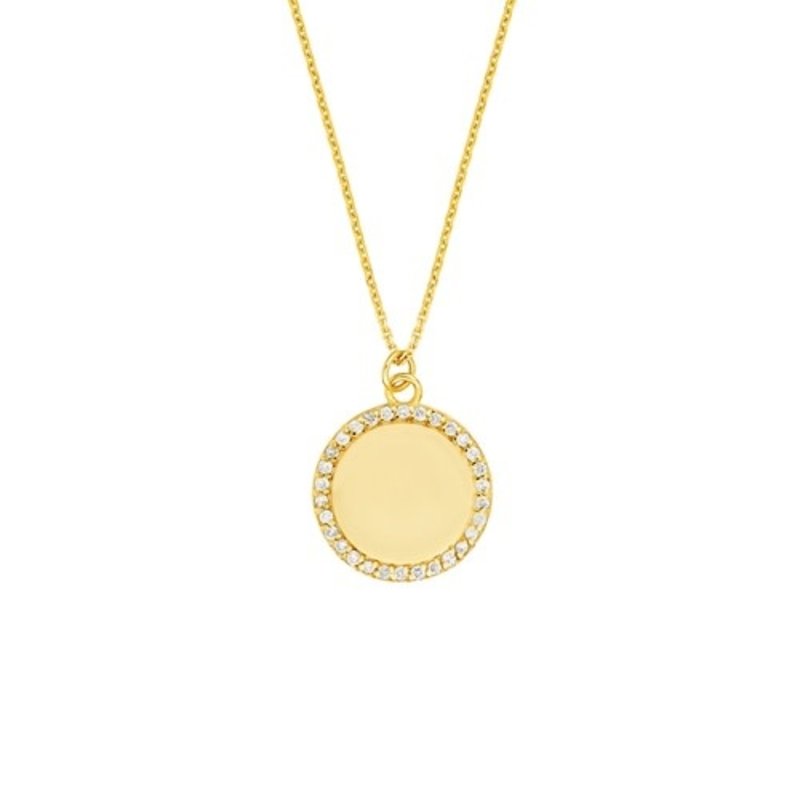 14K Yellow Gold Pave Diamond Engraveable Disc Necklace