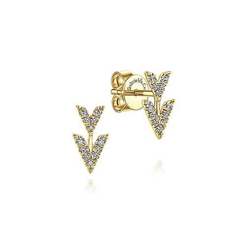 14K Yellow Gold Double Chevron Diamond Stud Earrings
