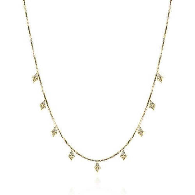 Gabriel & Co. 14K Yellow Gold Diamond Cluster Drop Station Necklace