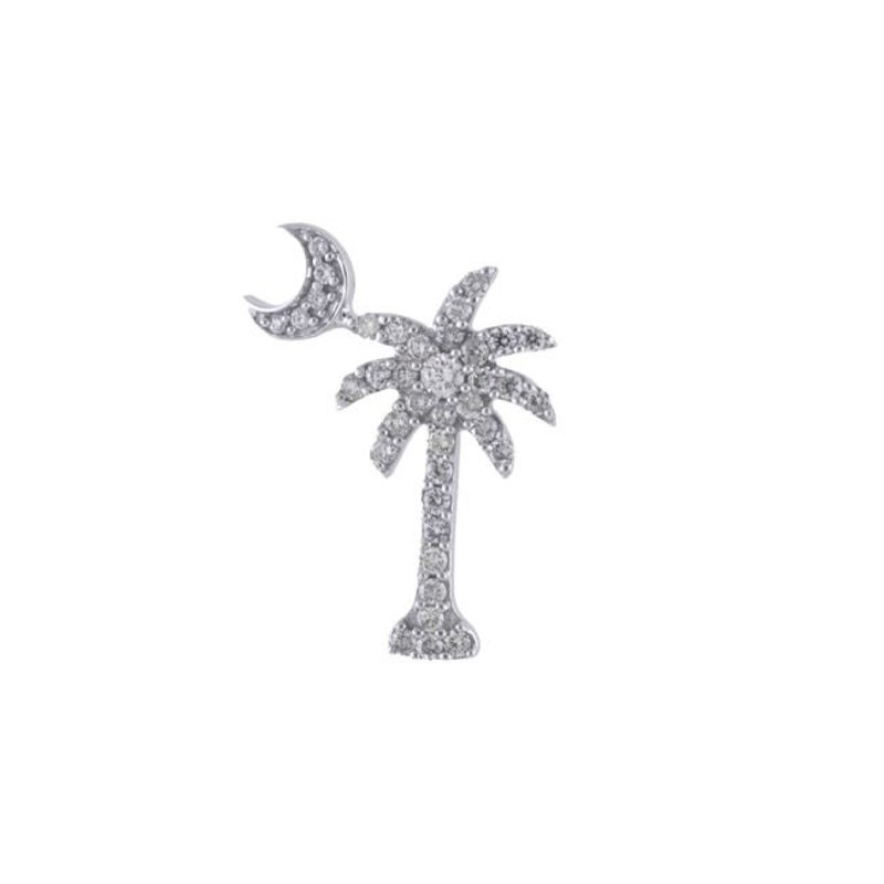 14K White Gold Diamond Palmetto with Crescent Moon Necklace