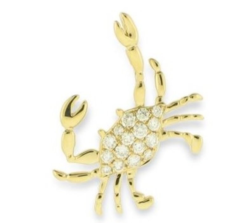 14K Yellow Gold Pave Diamond Crab Pendant