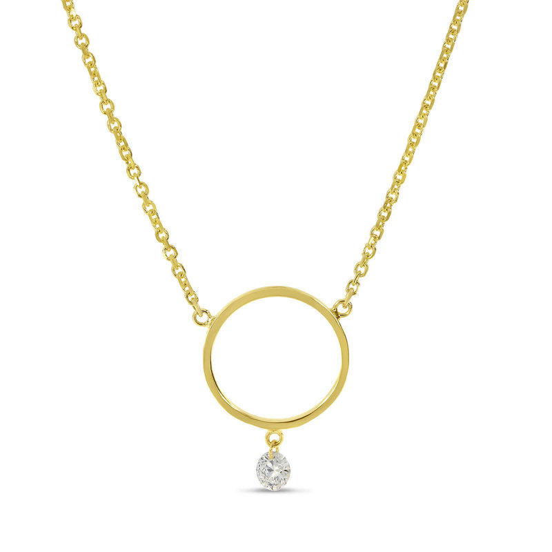 14K Yellow Gold Dashing Diamond Circle Necklace