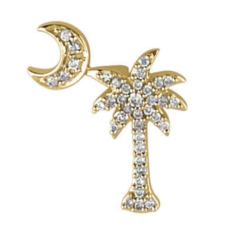 14K Yellow Gold Diamond Palm Tree with Crescent Moon Necklace