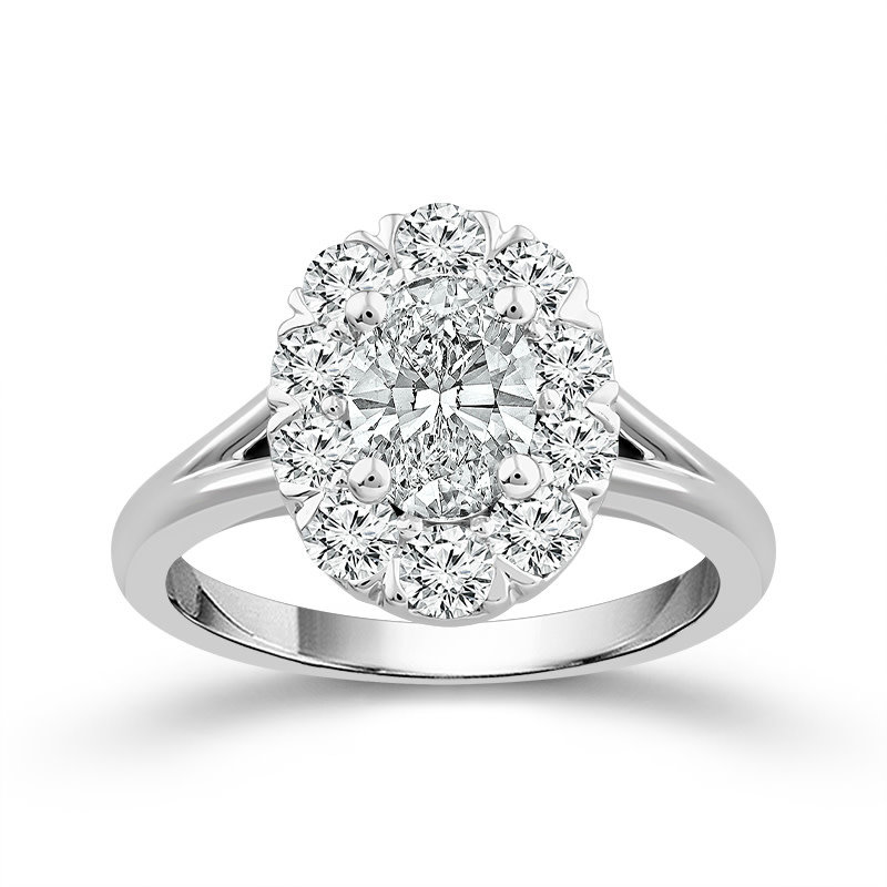 14K White Gold Cushion Shape Halo Cluster Engagement Ring