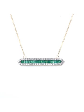 14K Yellow Gold Emerald and Diamond Bar Necklace