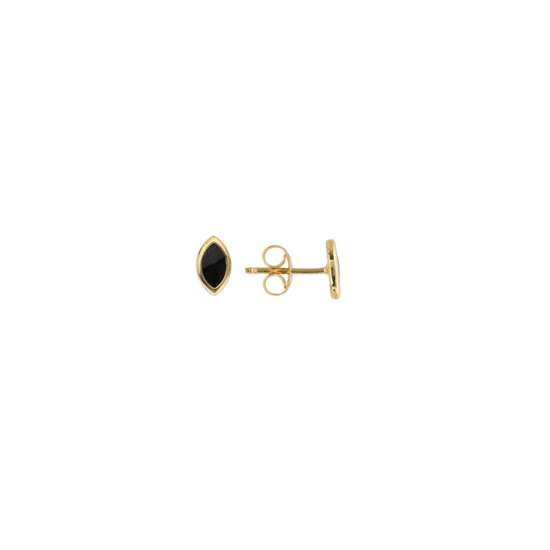 14K Yellow Gold Marquise Shaped Black Enamel Earrings
