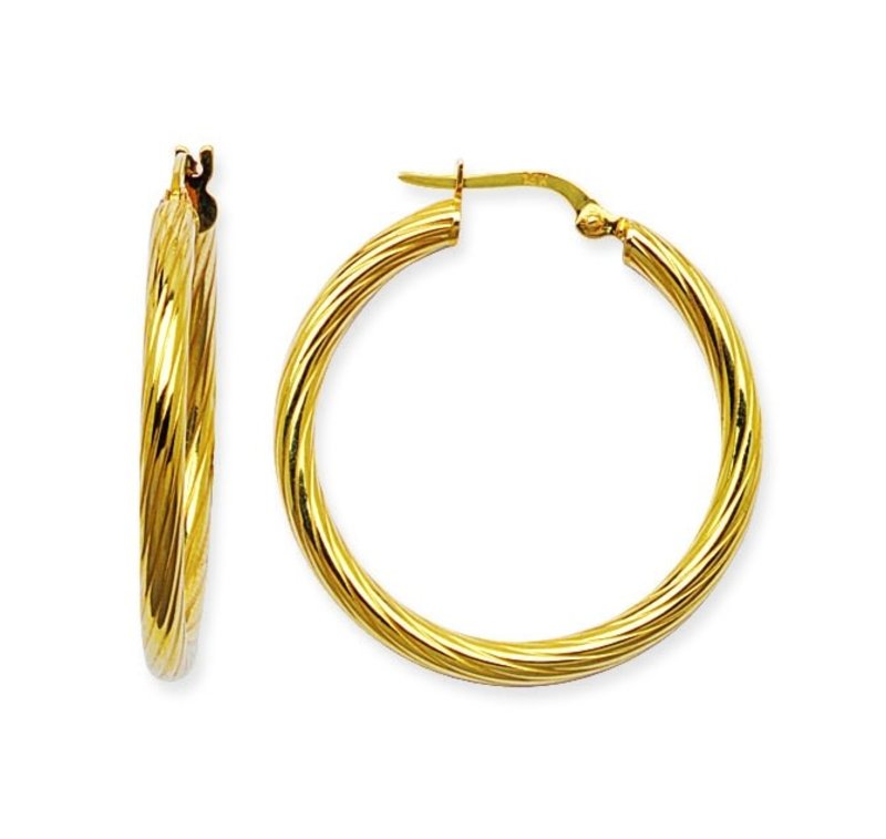 14K Yellow Gold Large Round Spiral Hoops