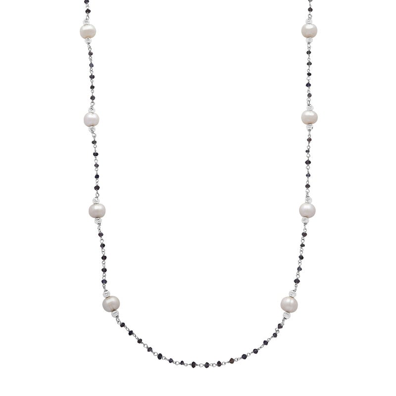 Silver Pearl & Iolite Spinel Necklace