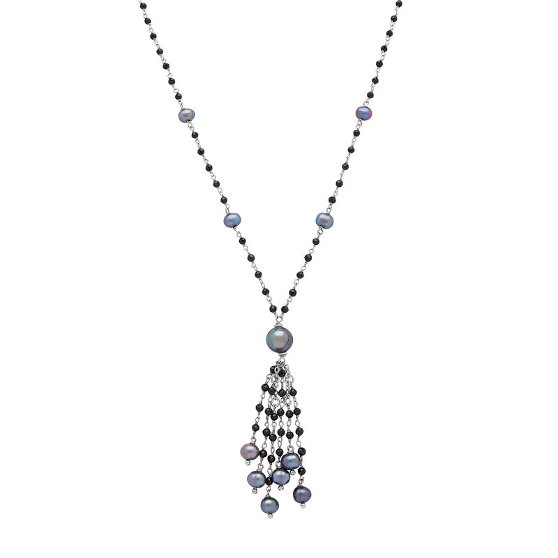 Silver Black Pearl Tassel Necklace