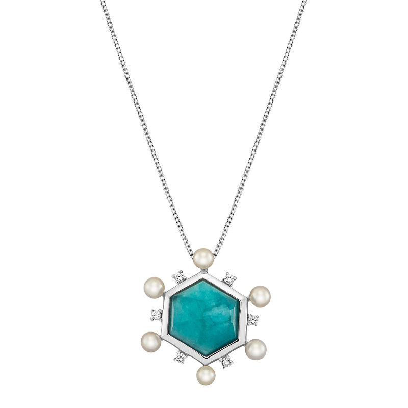 Sterling Silver Amazonite Pearl Geometric Necklace