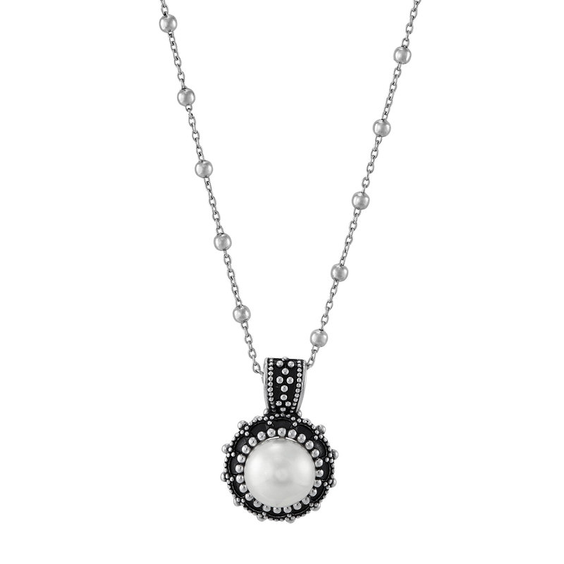 Sterling Silver Button Pearl Necklace