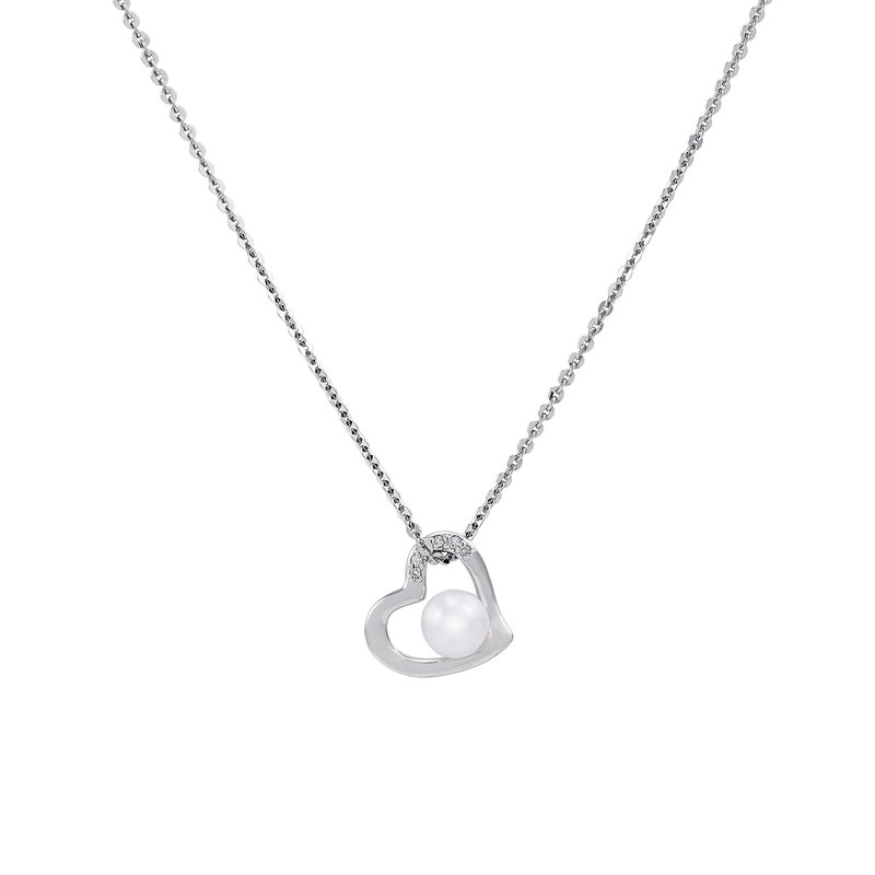 Sterling Silver Heart Necklace with Pearl