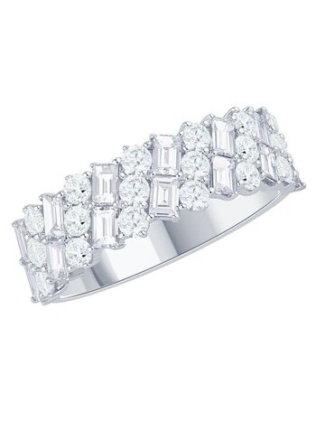 14K White Gold Round and Baguette Diamond Wide Band