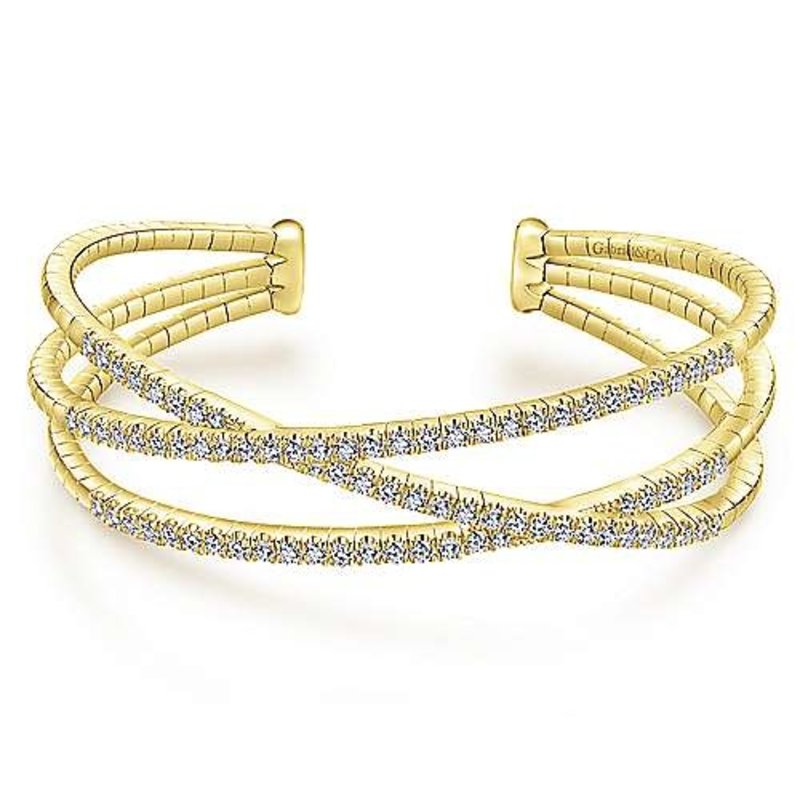 Gabriel & Co. Yellow Gold 1.71 CTW Criss-Cross Diamond Cuff Bracelet