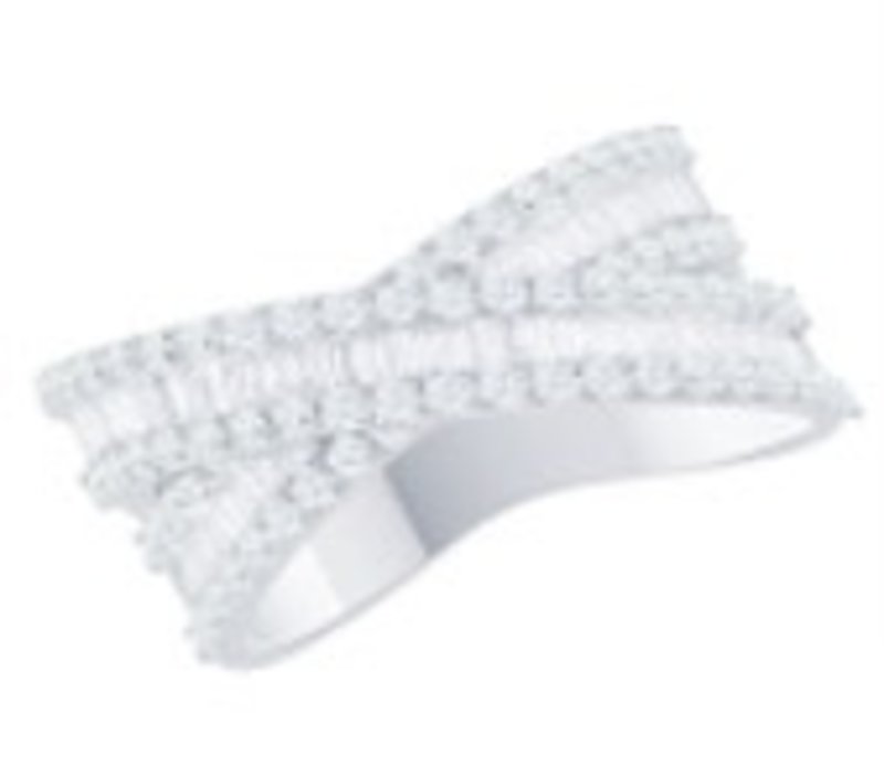 14K White Gold Baguette and Pave Diamond Criss Cross Band