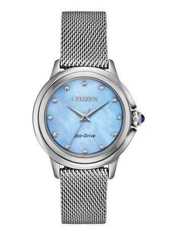 Ladies Mesh Link Citizen Eco Drive Watch with Light Blue Dial