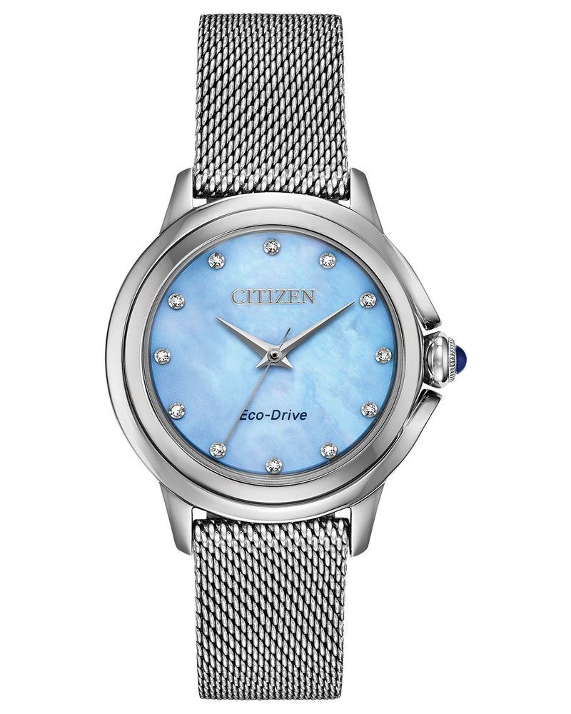 Ladies Mesh Link Citizen Eco Drive Watch with Light Blue Dial
