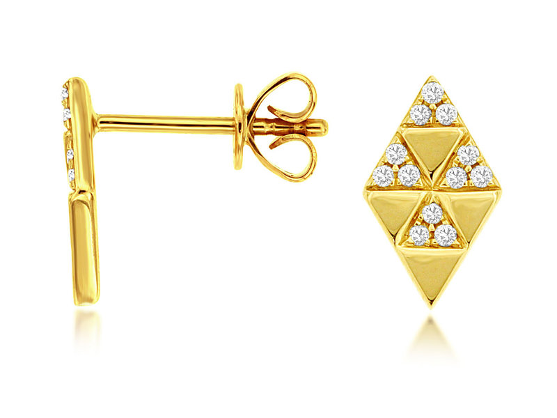 14K Yellow Gold Pave Diamond Kite Shaped Stud Earrings