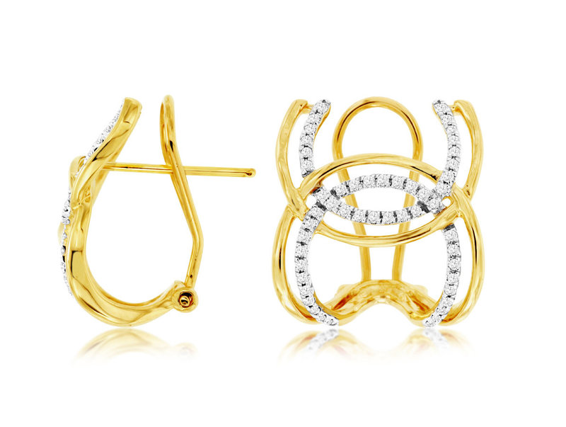 14K Yellow Gold Pave Diamond and Polished Gold Intertwined Earrings