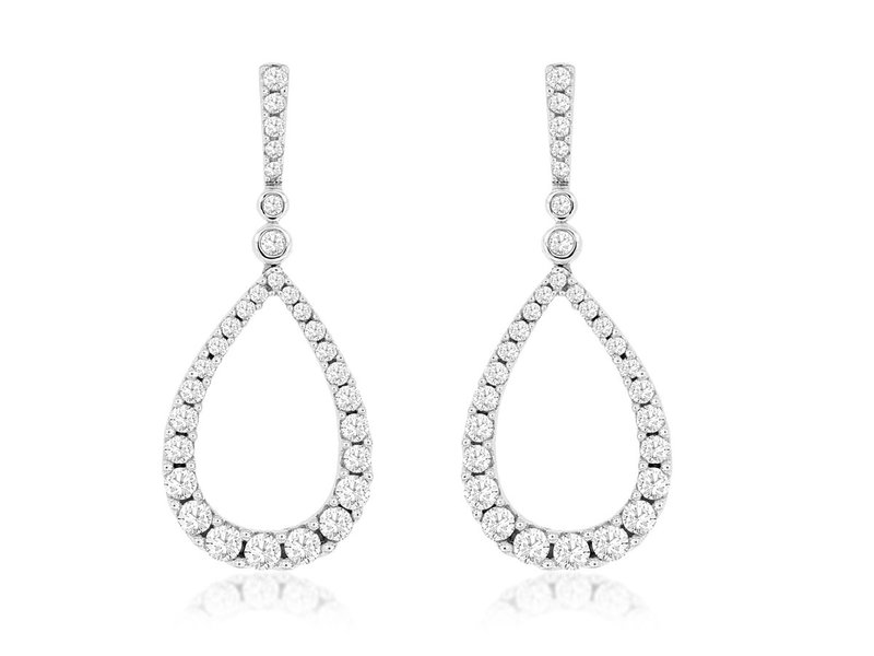 14K White Gold Graduated Diamond Teardrop Dangle Earrings